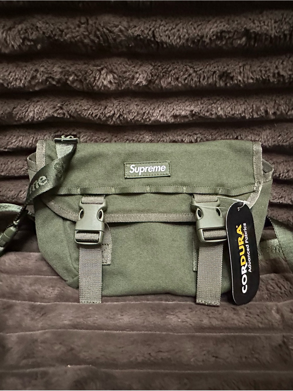 Supreme Olive Cordura Messenger Bag with Buckle Closure